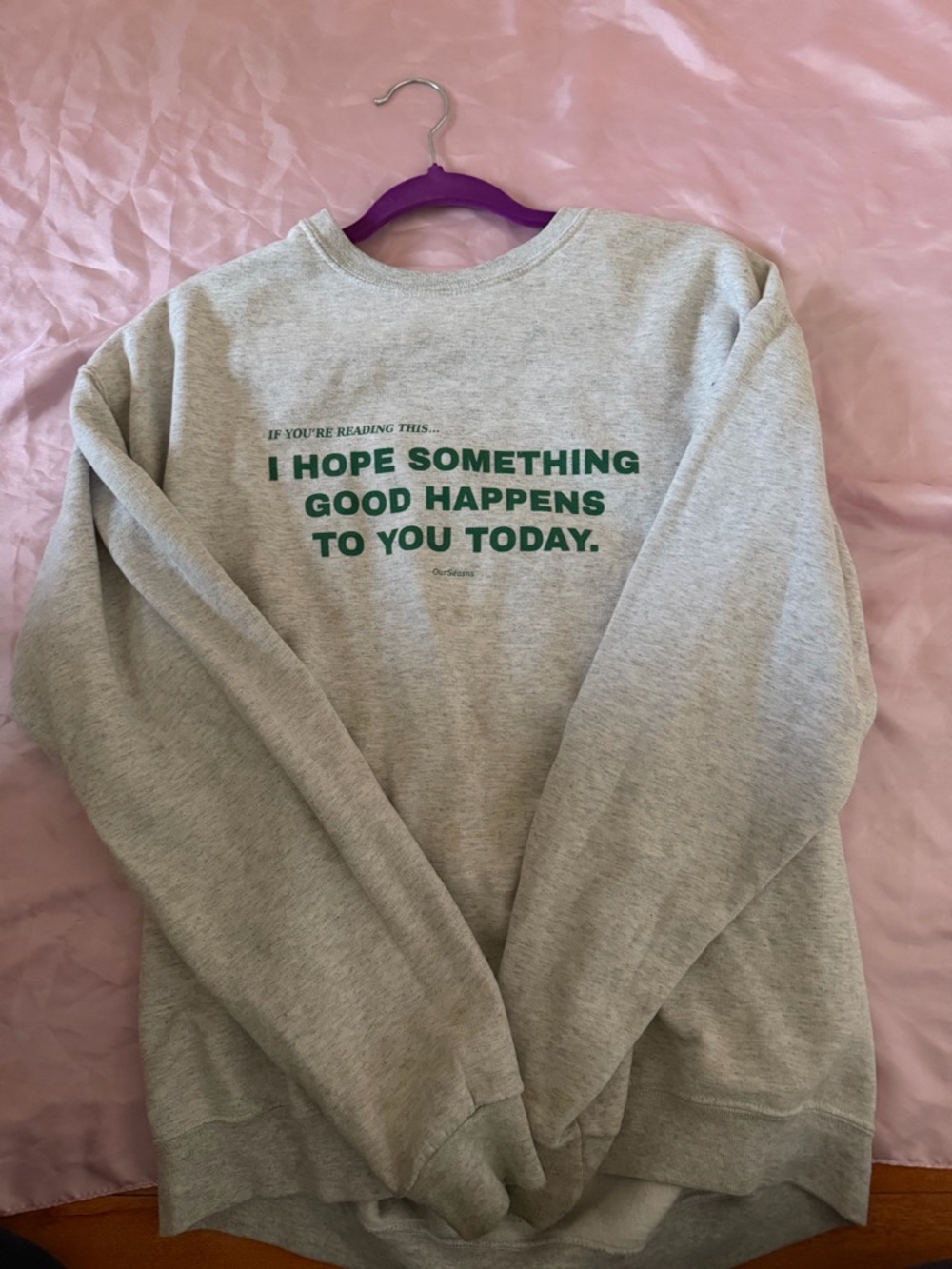 Heather Gray Crewneck Sweater with Green Quote Print